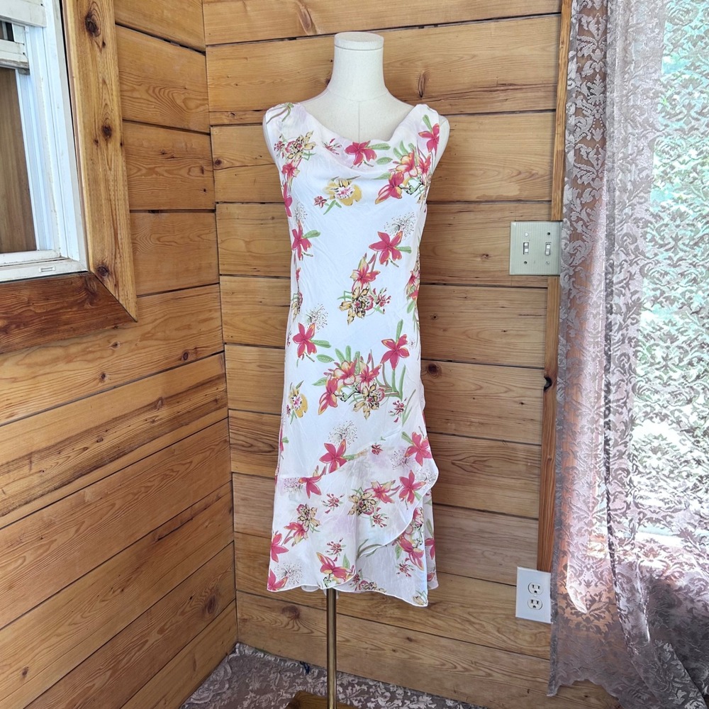 Vintage Dress Women Size 12 White Floral Chiffon Y2K Jessica McClintock